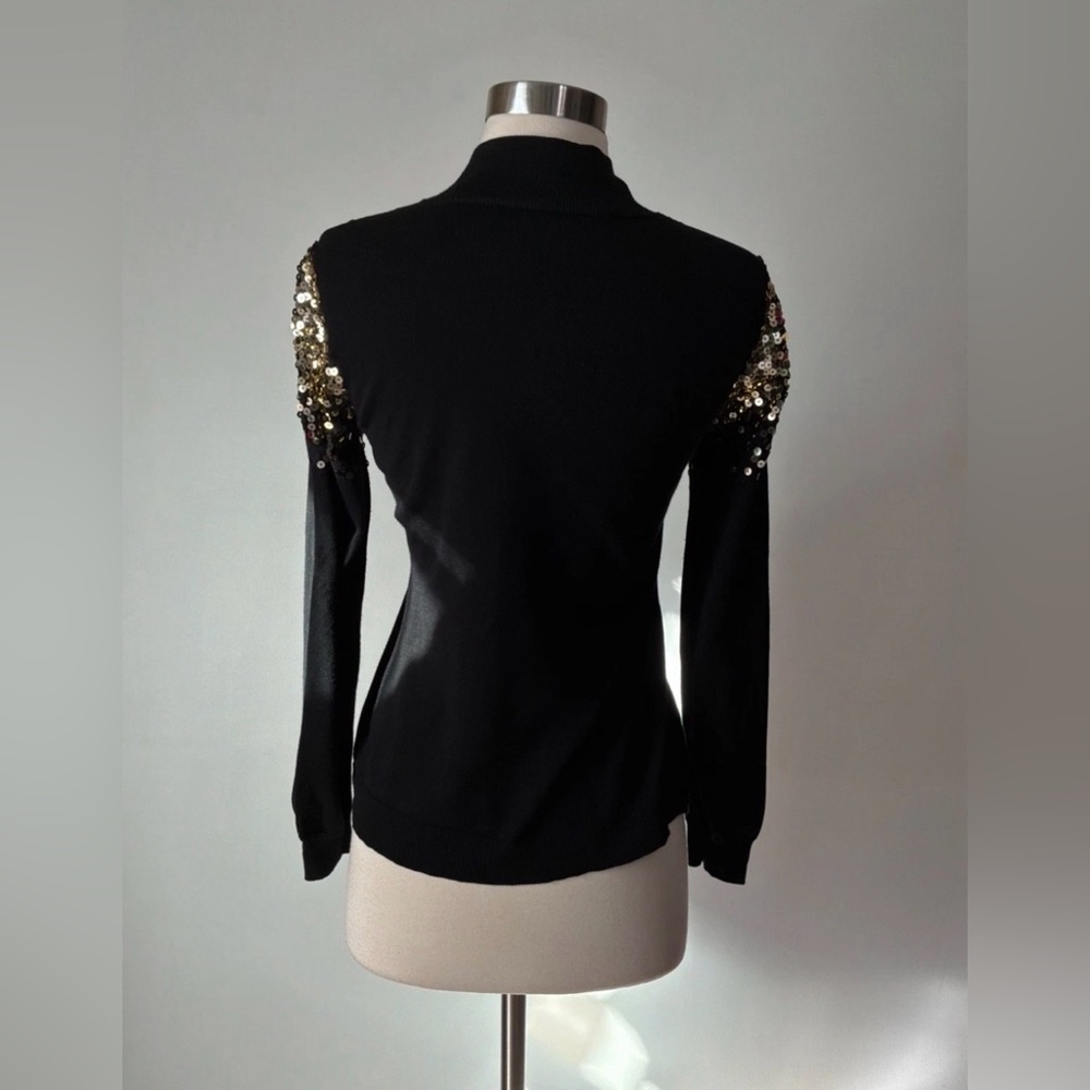 Boston Proper Black Mock Neck Sweater with Gold Sequin Detail Size XS - Picture 2 of 4